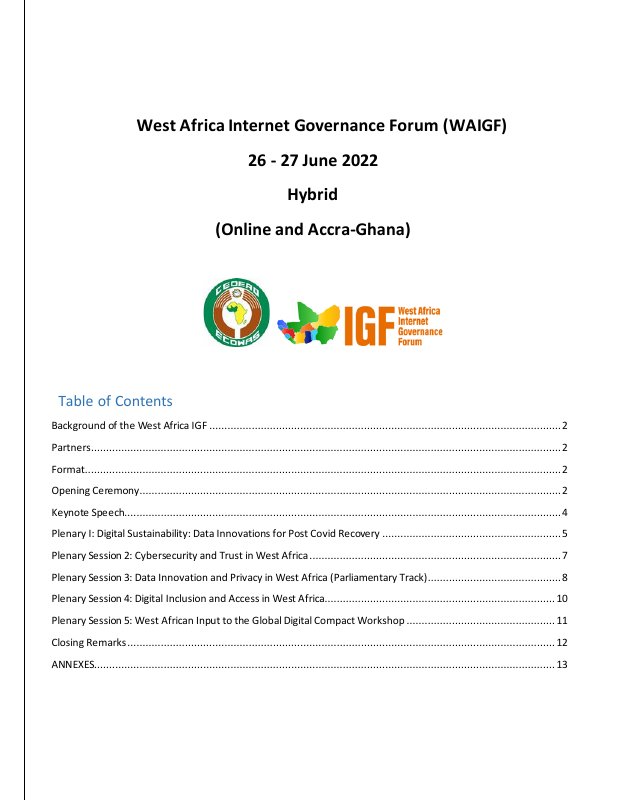 Cover of the original WAIGF document